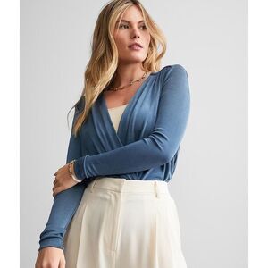 Free People intimately turnt sheen blue long sleeve plunge bodysuit Medium